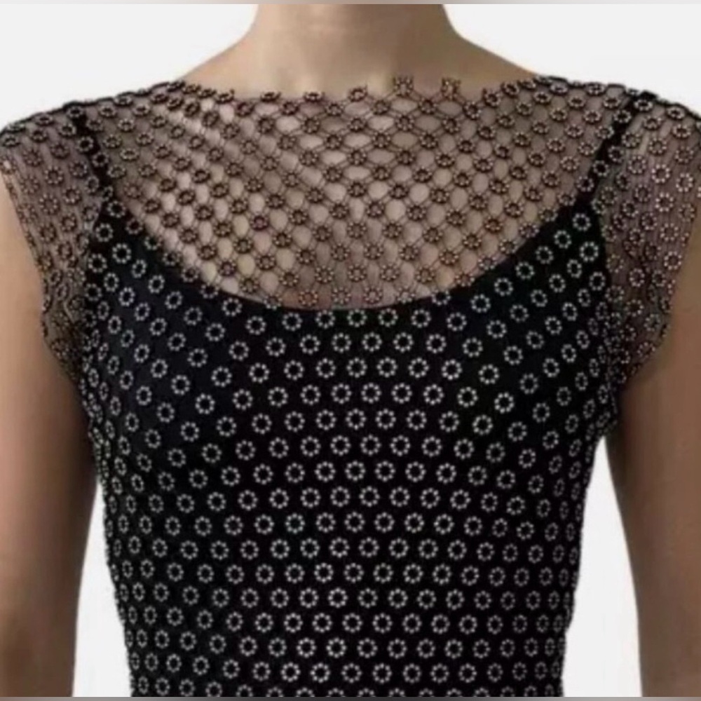 House of Harlow Elegant Black and Silver Floral Mesh Dress